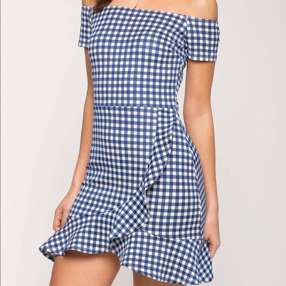 a'gaci Blue and White Gingham Mini Dress